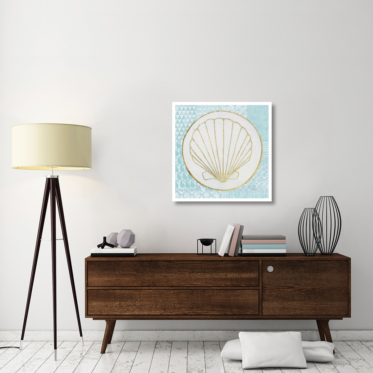 Summer Shells II Teal and Gold -Paper Art-32&quotx32"