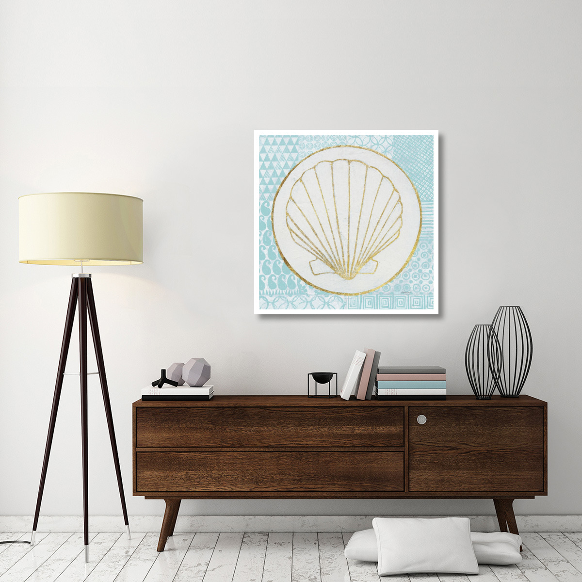 Summer Shells II Teal and Gold -Paper Art-38&quotx38"