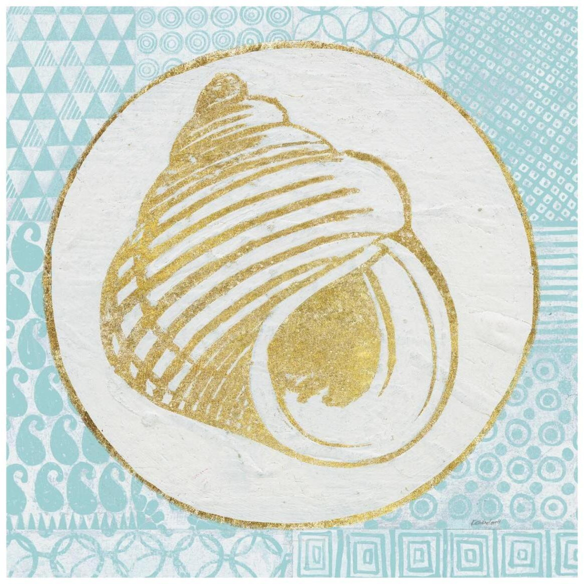 Summer Shells III Teal and Gold -Paper Art-42&quotx42"