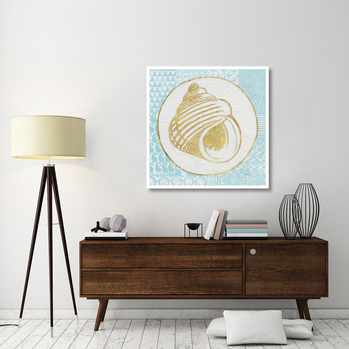 Summer Shells III Teal and Gold -Paper Art-42&quotx42"