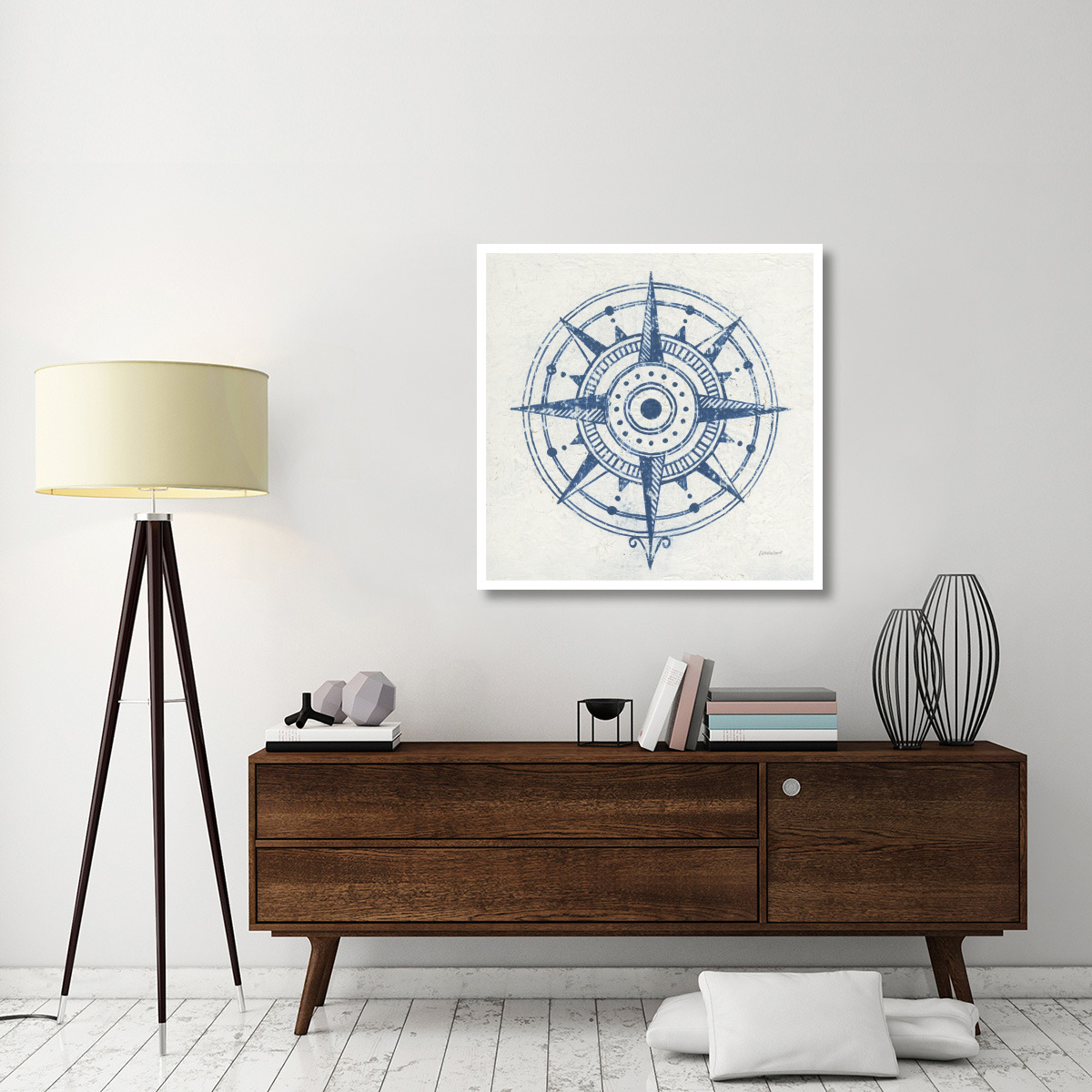 Indigo Gild Compass Rose I -Paper Art-38&quotx38"