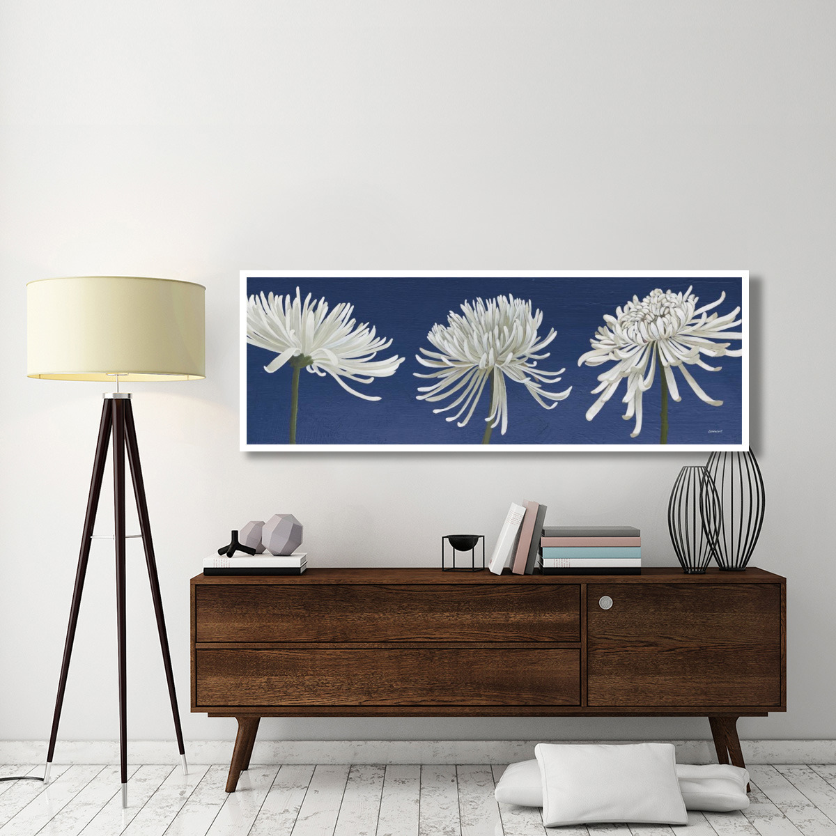 Morning Chrysanthemums V Indigo -Paper Art-74&quotx26"