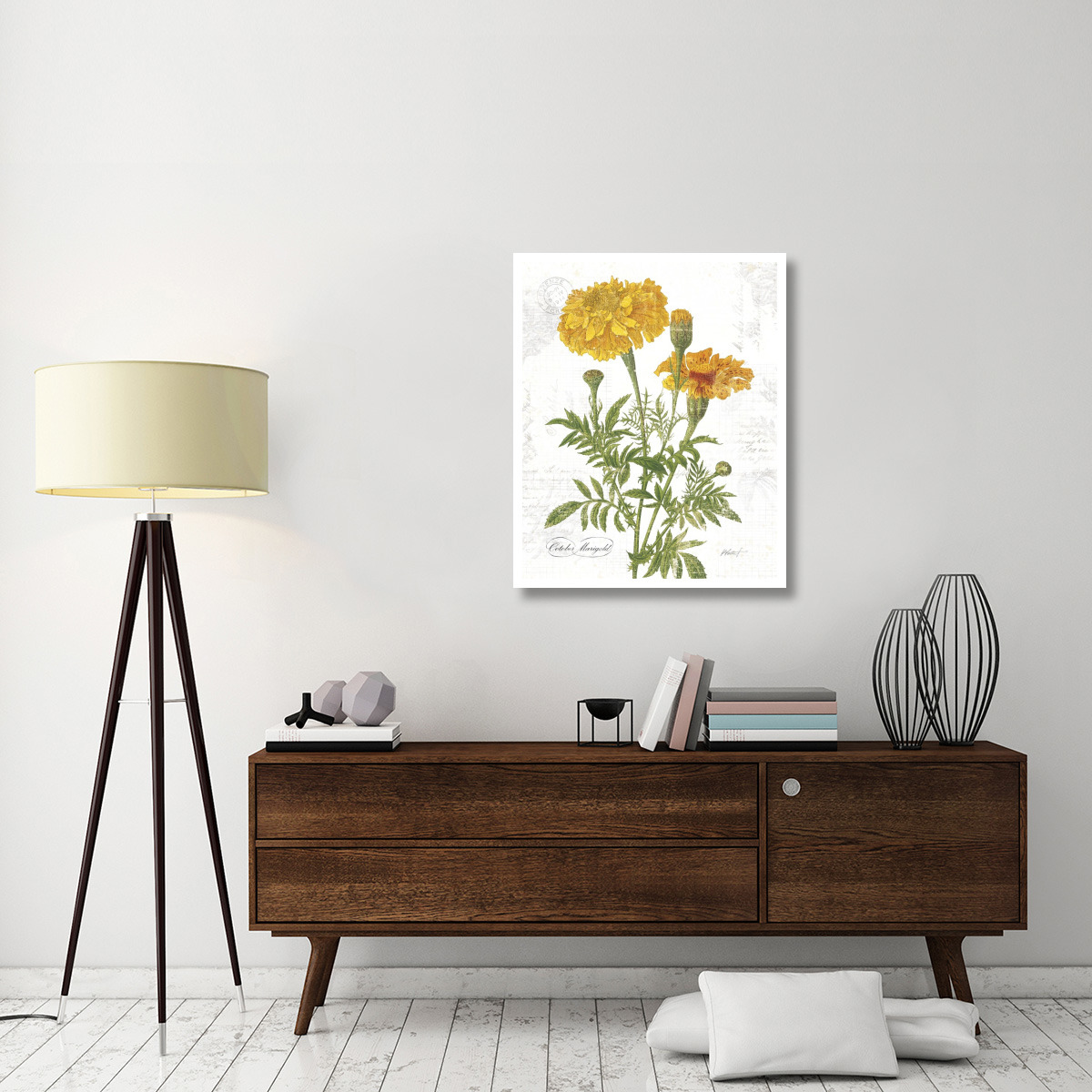 October Marigold on White -Paper Art-30&quotx37"