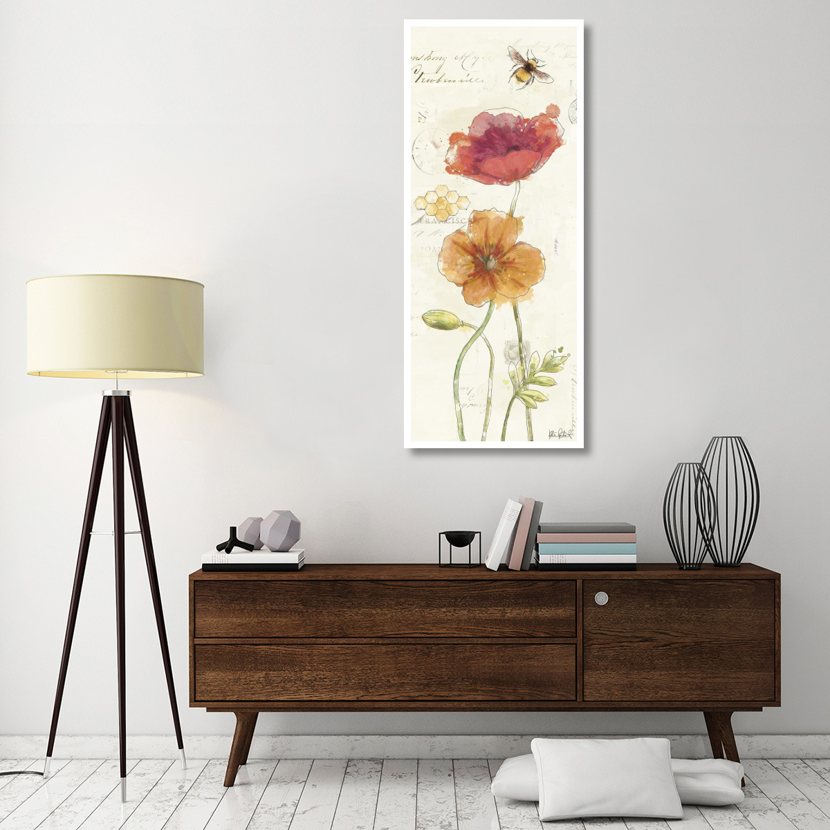 Painted Poppies VI -Paper Art-26&quotx62"