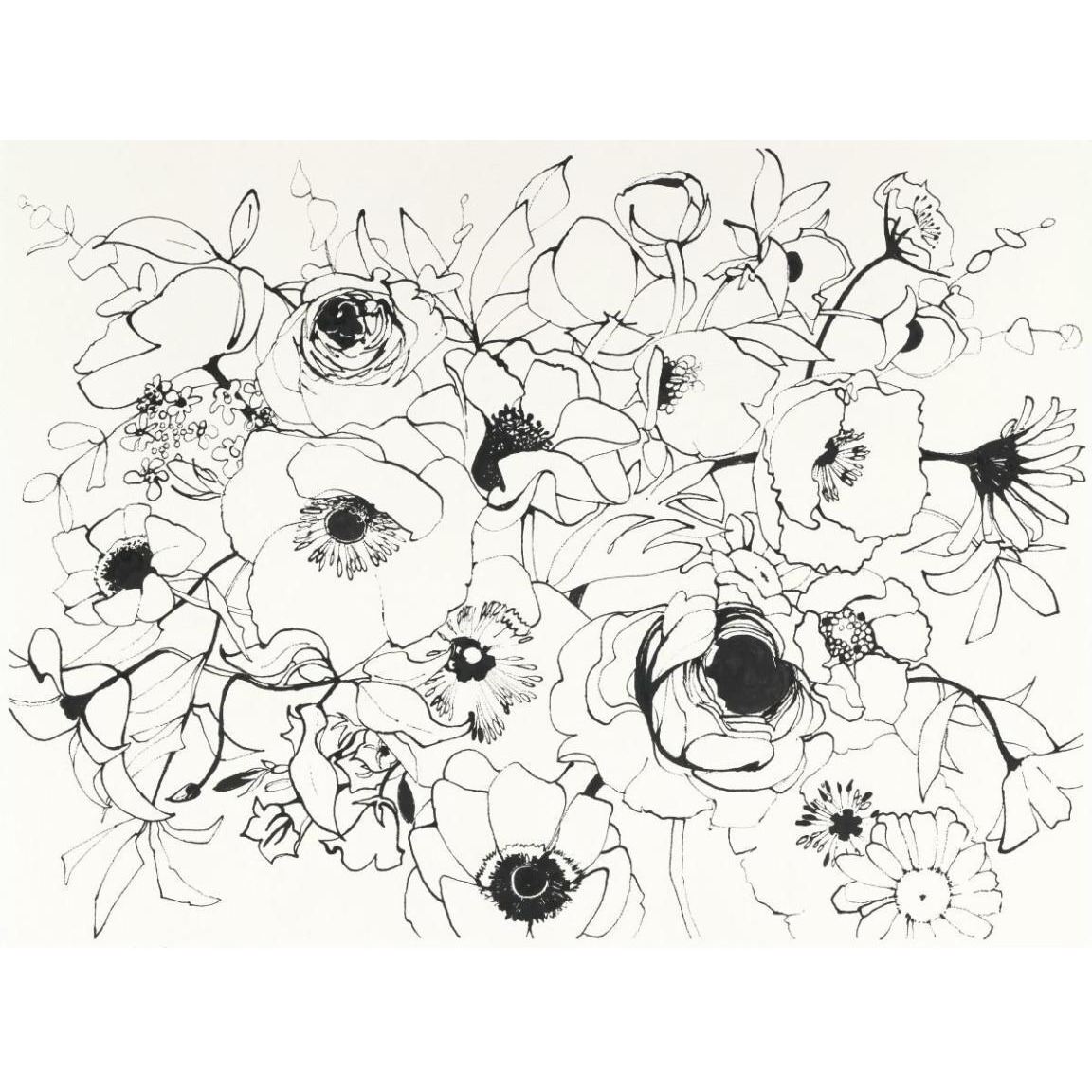 Black Line Poppies Mix -Paper Art-50&quotx38"