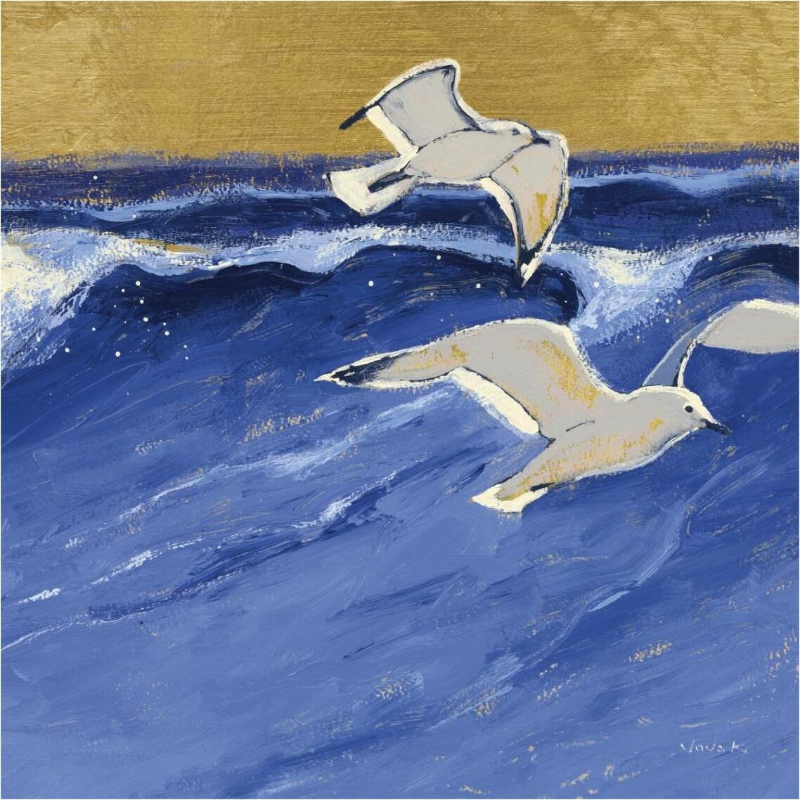 Seagulls with Gold Sky III -Paper Art-38&quotx38"