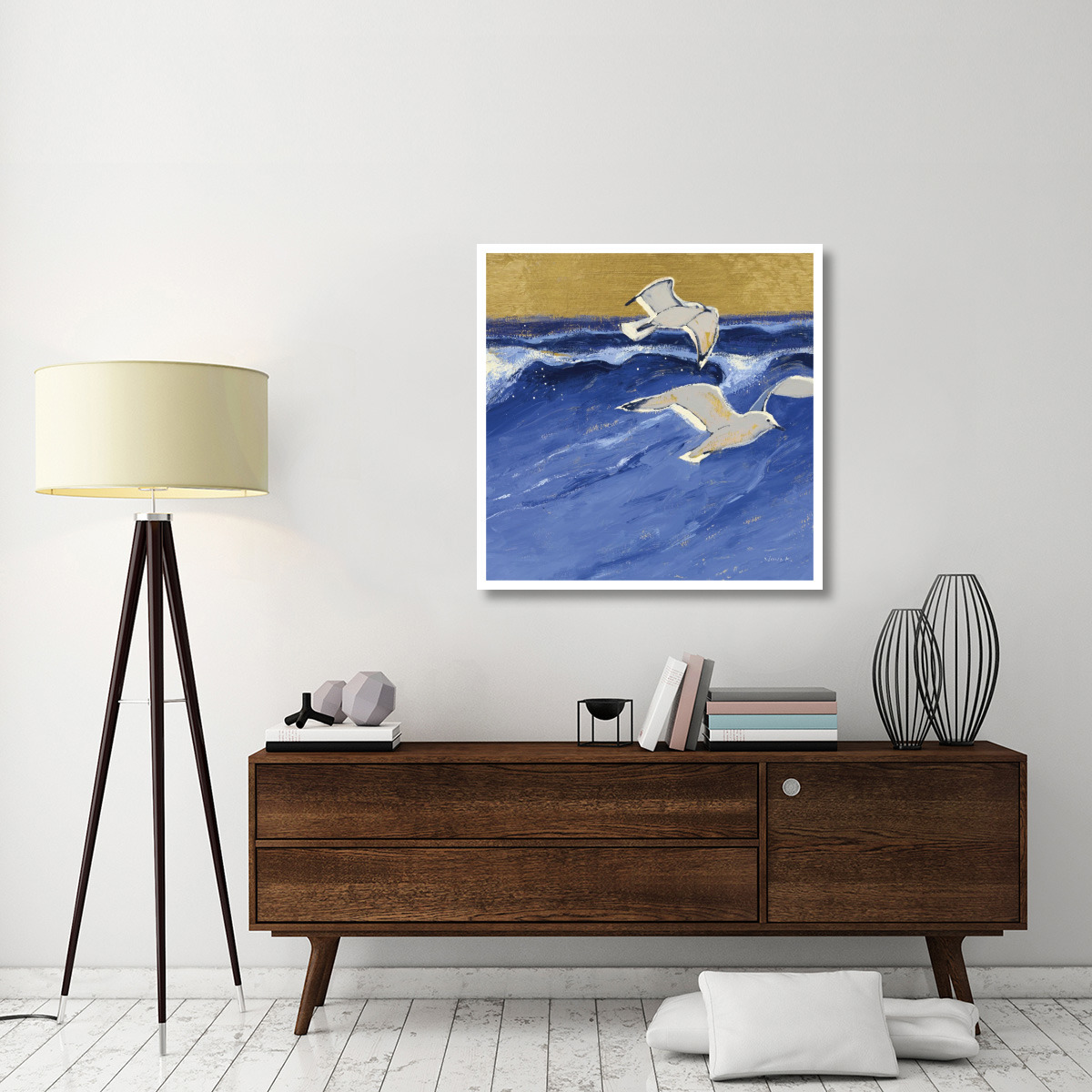 Seagulls with Gold Sky III -Paper Art-38&quotx38"