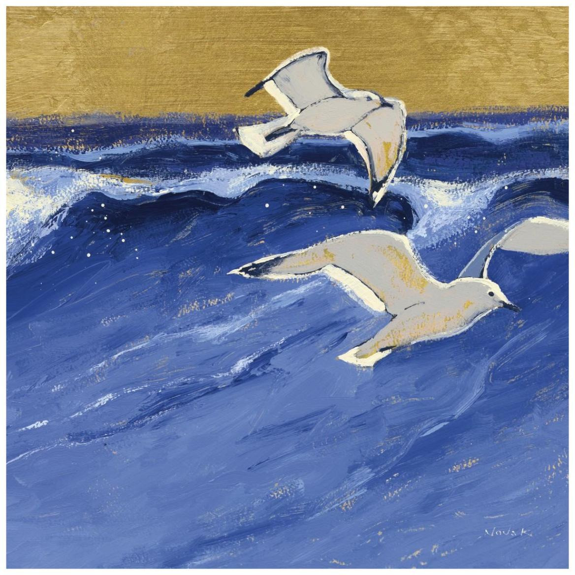 Seagulls with Gold Sky III -Paper Art-42&quotx42"