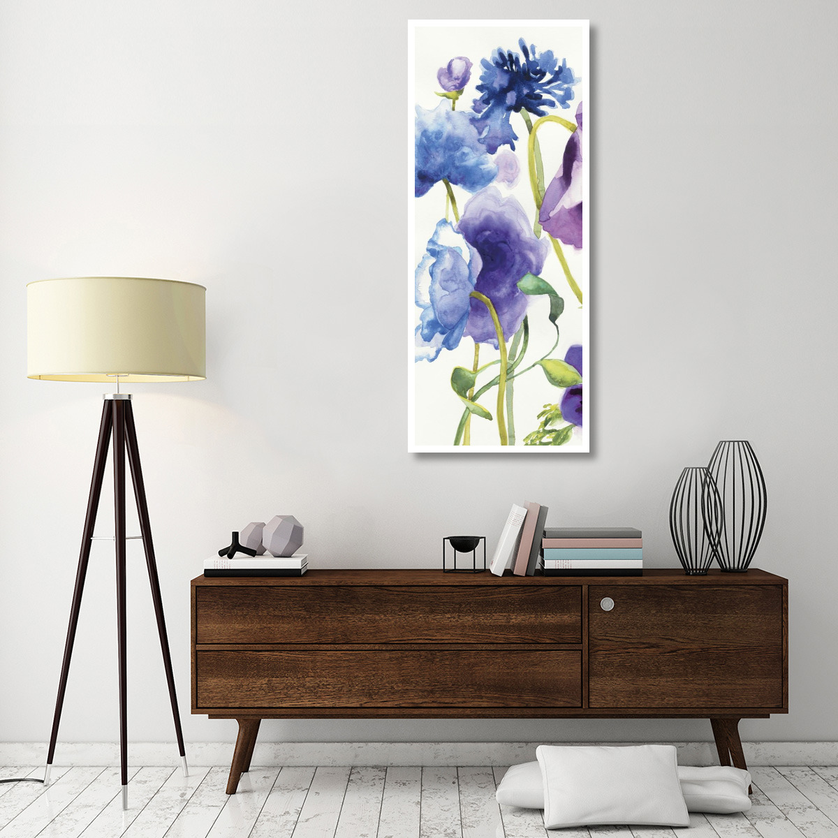 Blue and Purple Mixed Garden I Panel I -Paper Art-26&quotx62"