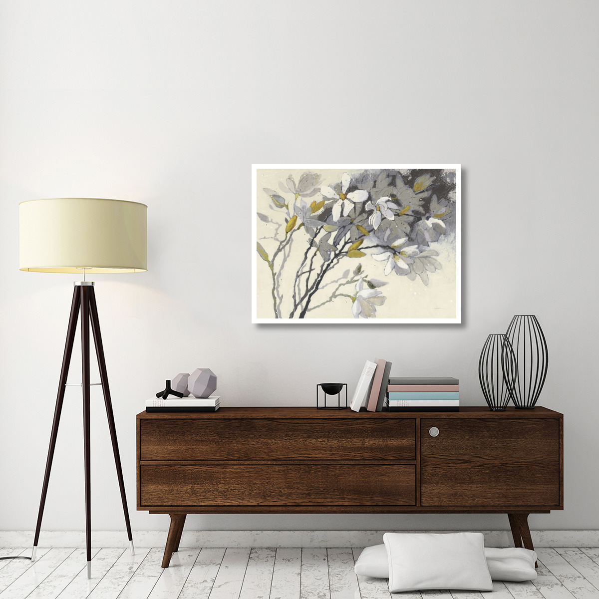 Magnolias Yellow Gray -Paper Art-42&quotx32"