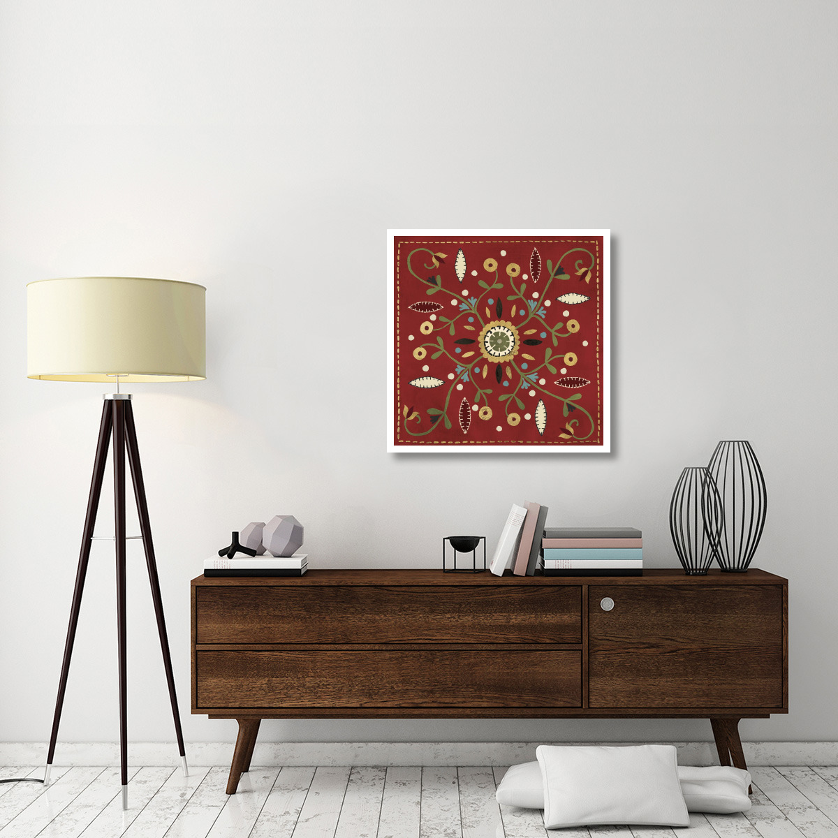 Festive Tiles IV Red WAL - PILLOW -Paper Art-32&quotx32"