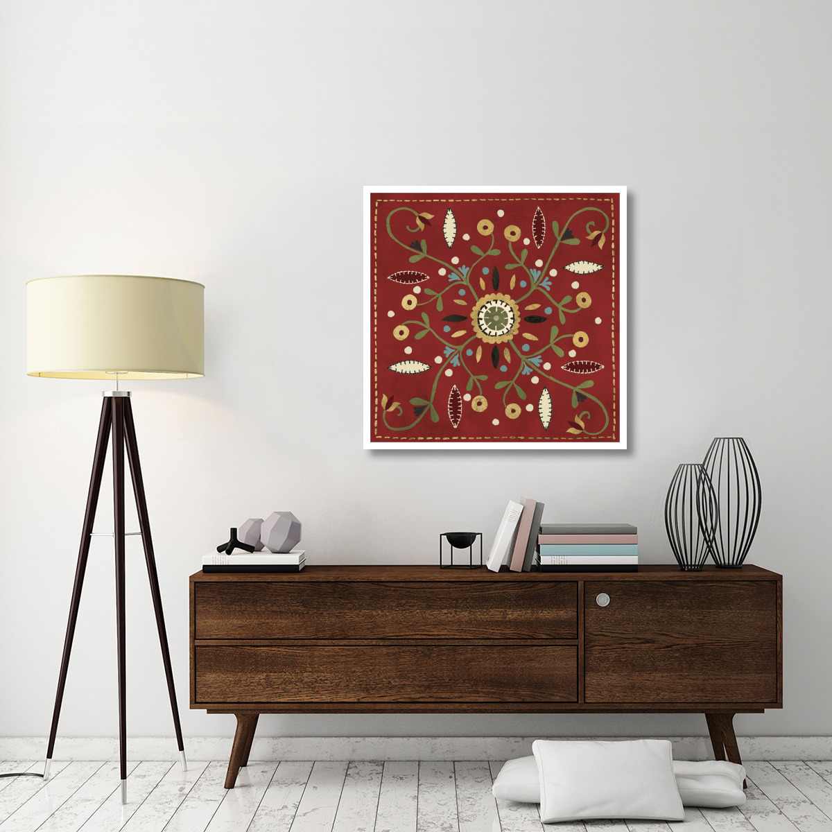 Festive Tiles IV Red WAL - PILLOW -Paper Art-38&quotx38"