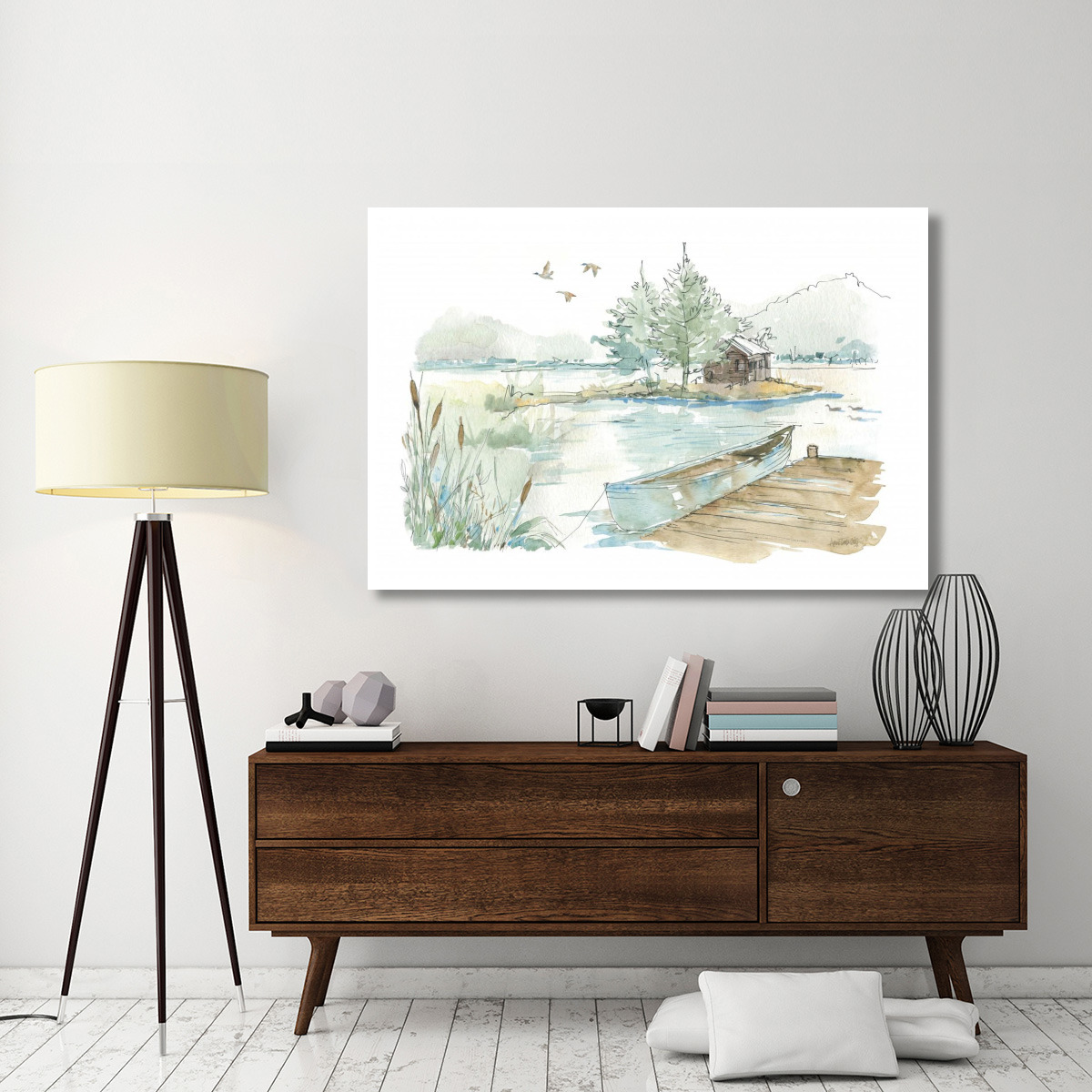 Lakehouse II on White -Paper Art-62&quotx42"