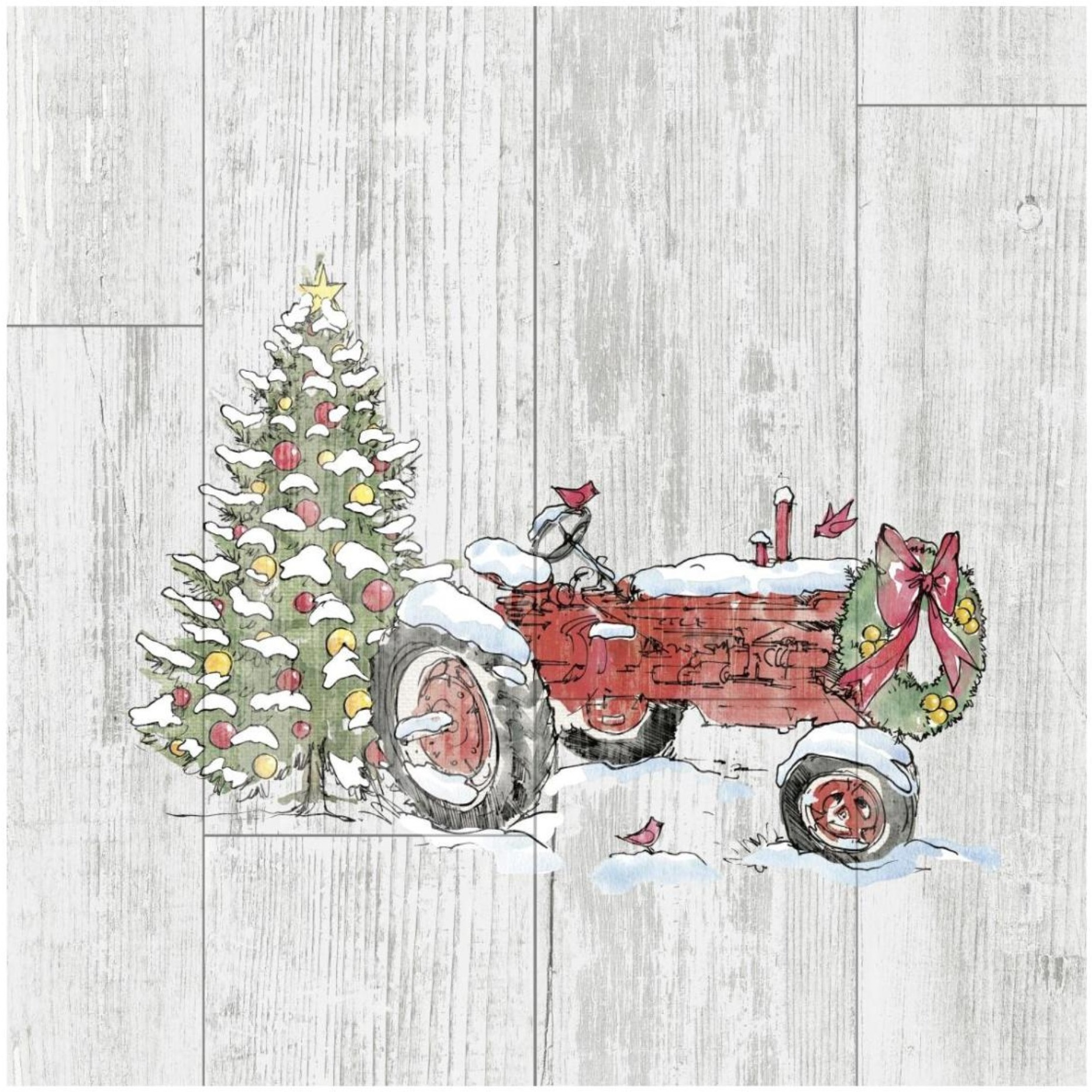 Country Christmas III no Words on White Wood -Paper Art-26&quotx26"