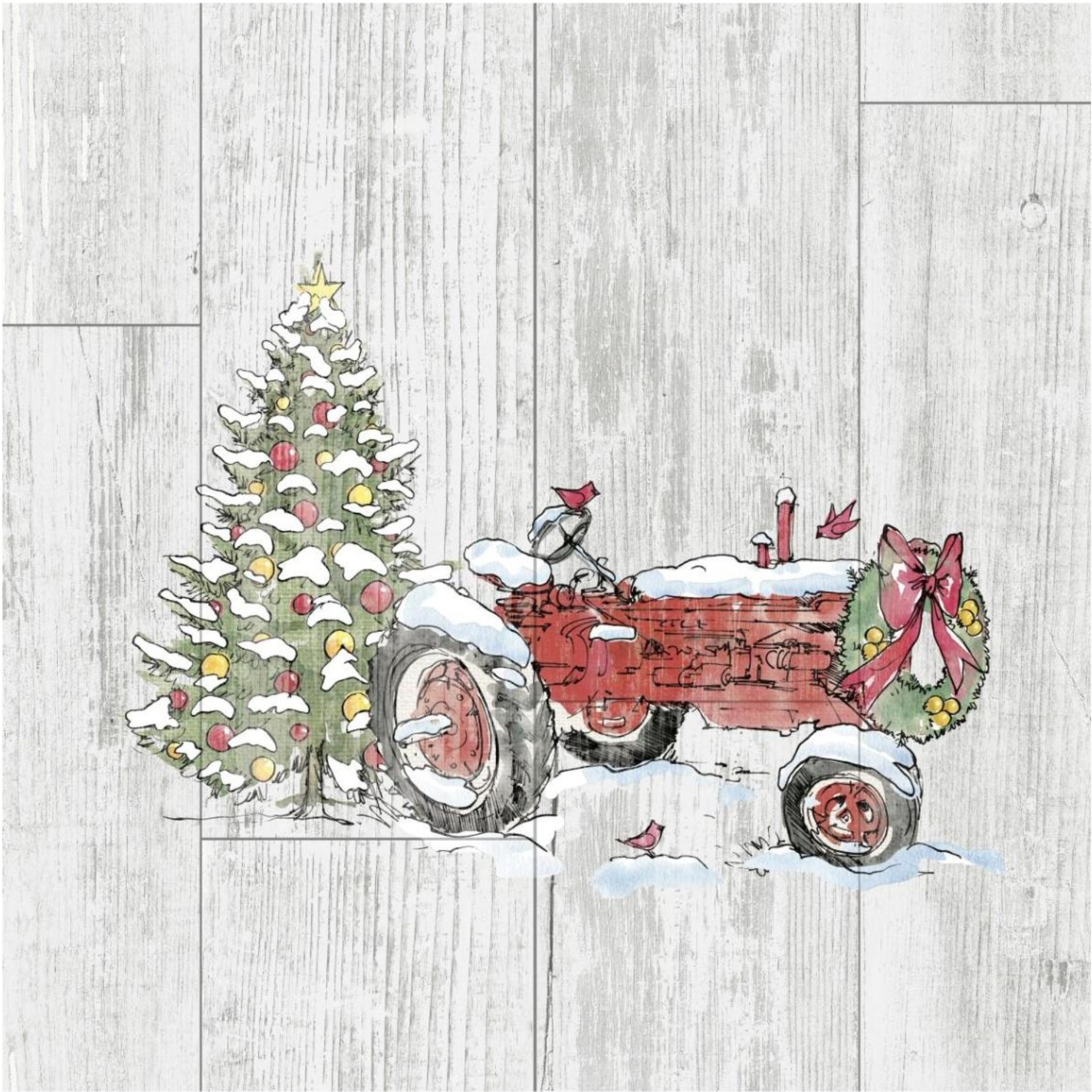 Country Christmas III no Words on White Wood -Paper Art-38&quotx38"