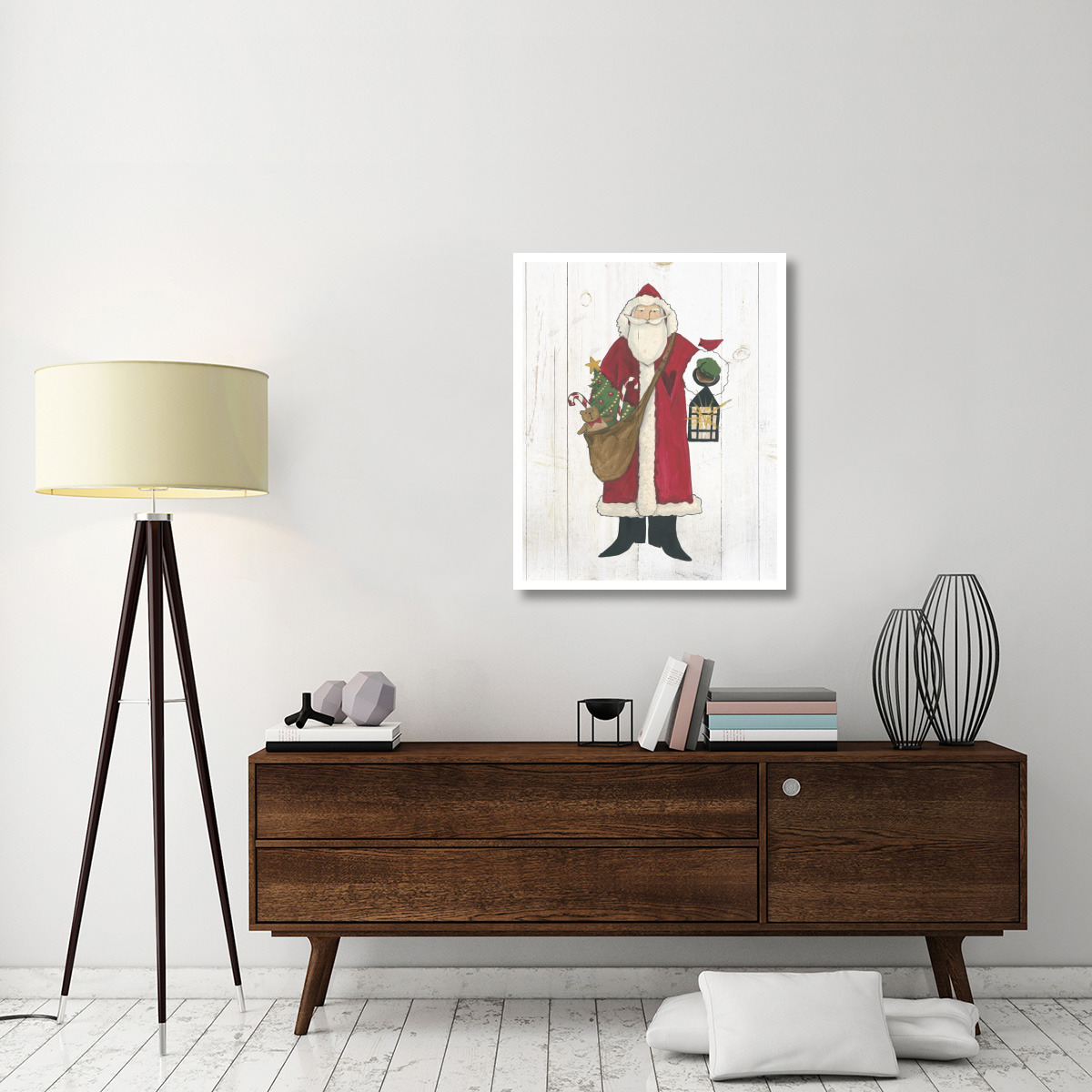 Vintage St Nick I no Words on White Wood -Paper Art-30&quotx37"