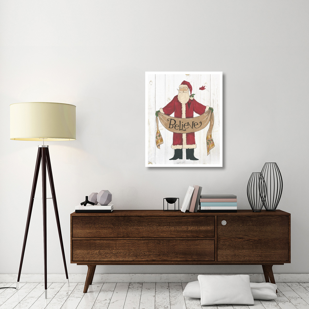 Vintage St Nick IV on White Wood -Paper Art-30&quotx37"