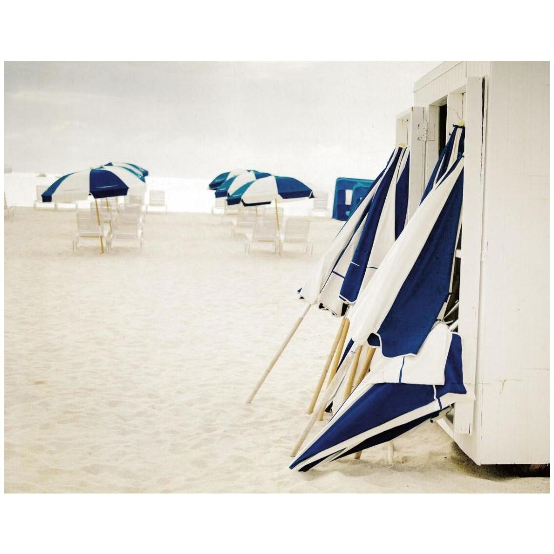 Blue and White Beach Umbrellas -Paper Art-30&quotx24"