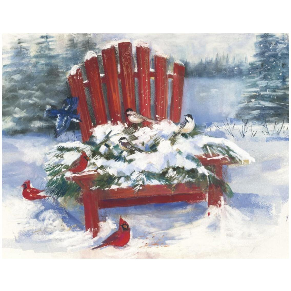 Red Chair in Winter -Paper Art-30&quotx24"