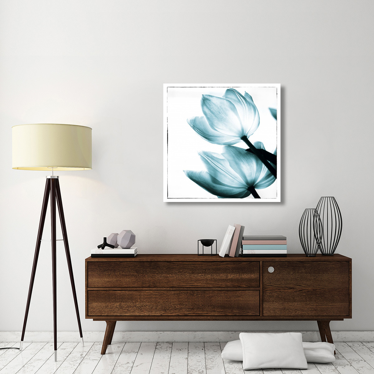 Translucent Tulips II Sq Teal -Paper Art-38&quotx38"