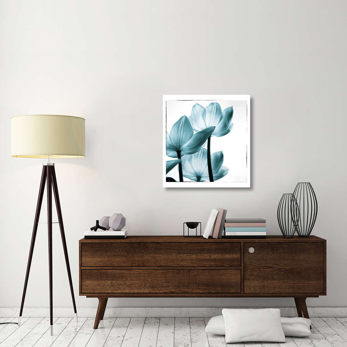 Translucent Tulips III Sq Teal -Paper Art-30.2&quotx32"