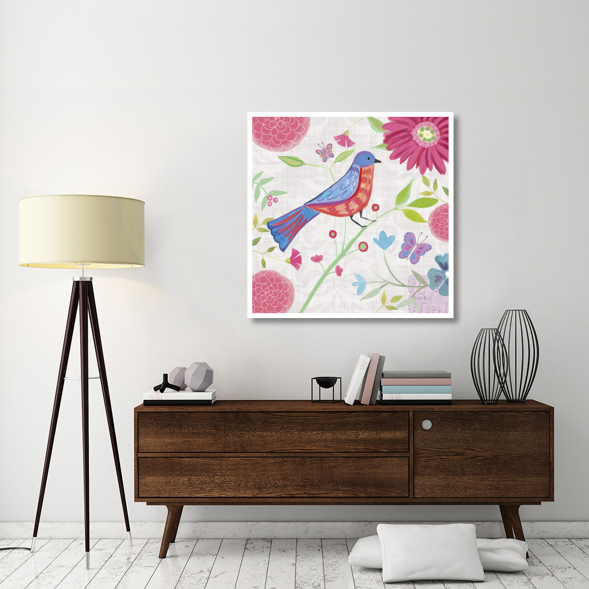 Damask Floral and Bird II -Paper Art-42&quotx42"