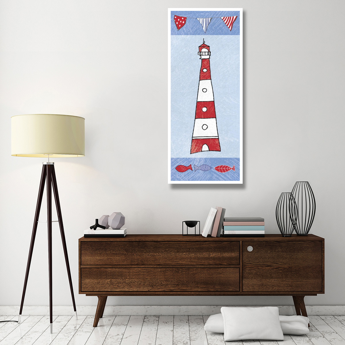 Coastal Lighthouse I on Blue -Paper Art-26&quotx62"