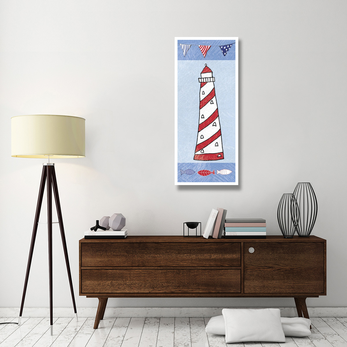 Coastal Lighthouse II on Blue -Paper Art-22&quotx52"