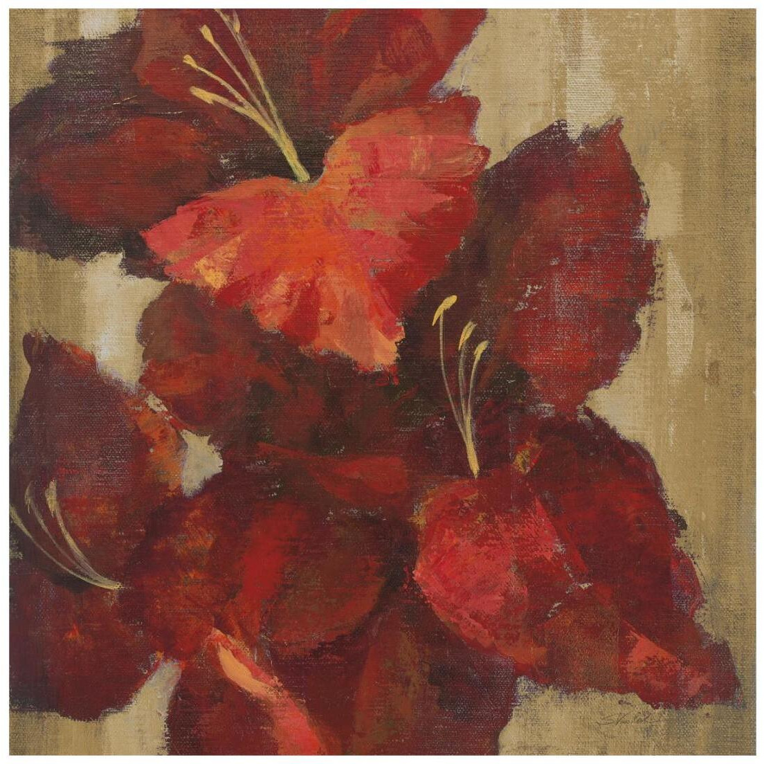 Vivid Red Gladiola on Gold Crop -Paper Art-20&quotx20"