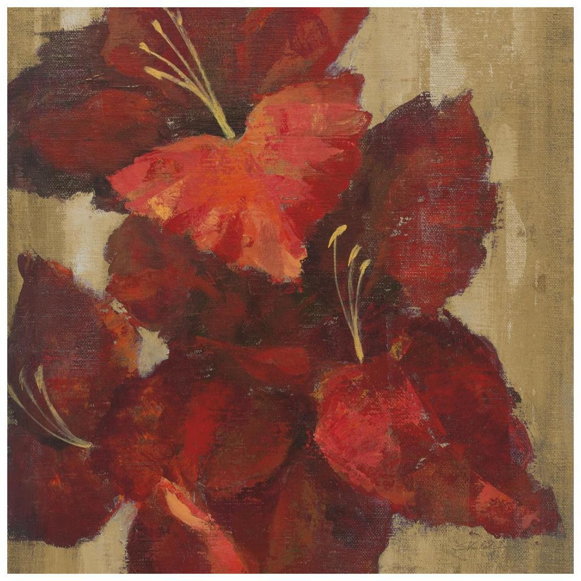 Vivid Red Gladiola on Gold Crop -Paper Art-26&quotx26"