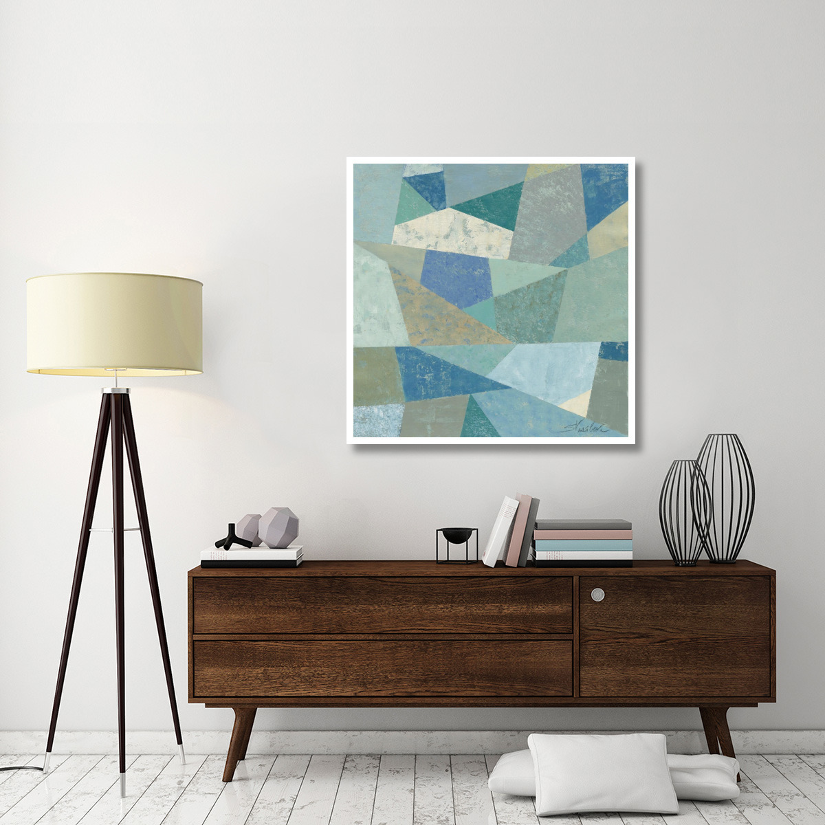 Teal Geo Metric -Paper Art-42&quotx42"