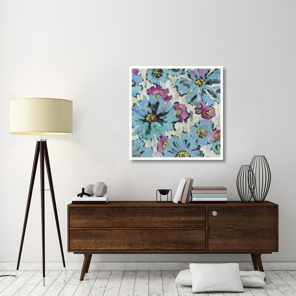 Graphic Pink and Blue Floral I -Paper Art-38&quotx38"