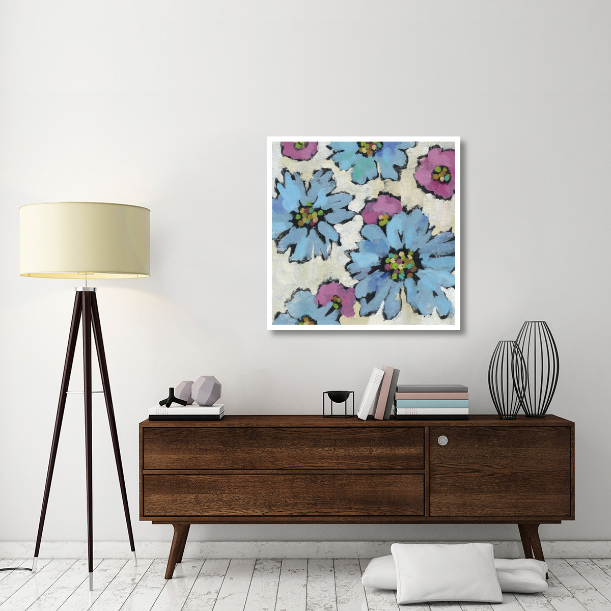 Graphic Pink and Blue Floral II -Paper Art-38&quotx38"