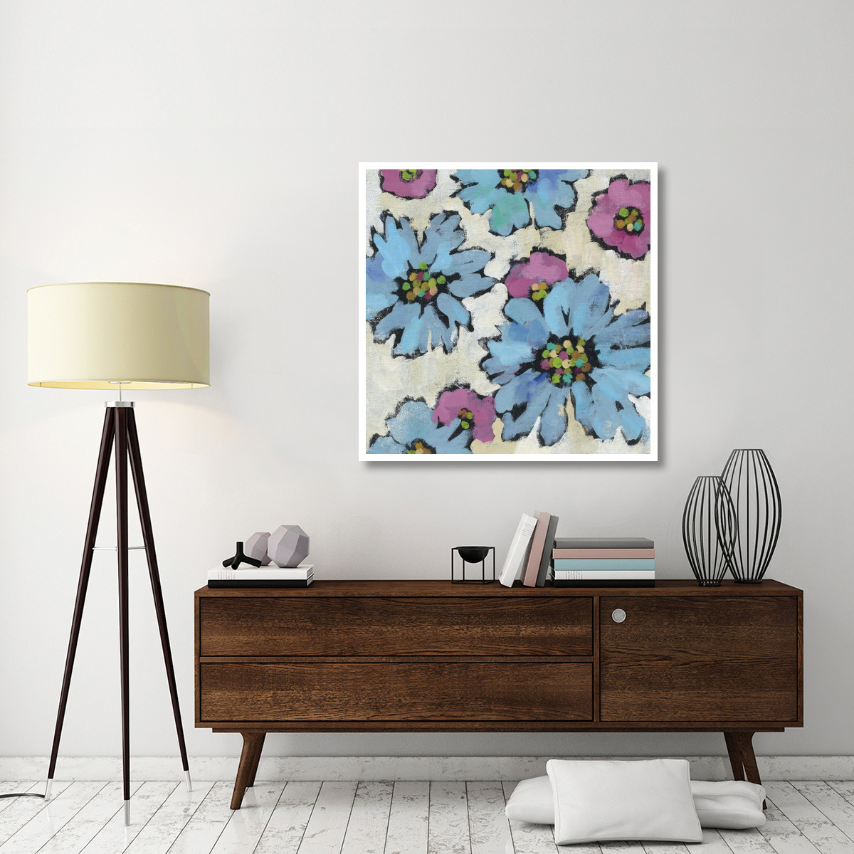 Graphic Pink and Blue Floral II -Paper Art-42&quotx42"