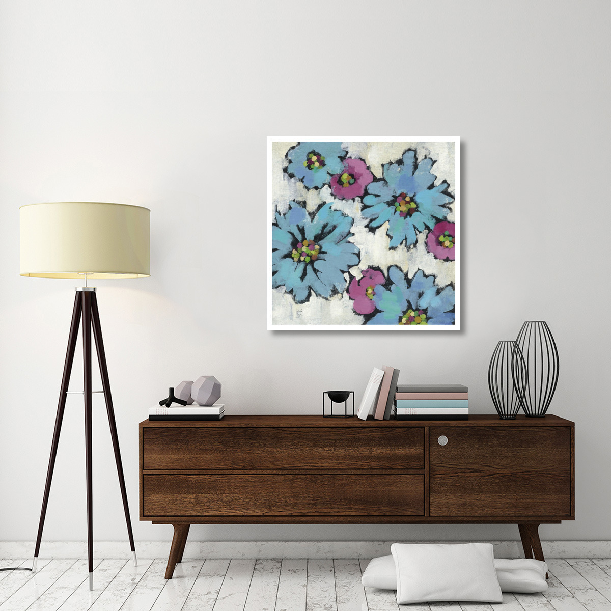 Graphic Pink and Blue Floral III -Paper Art-38&quotx38"