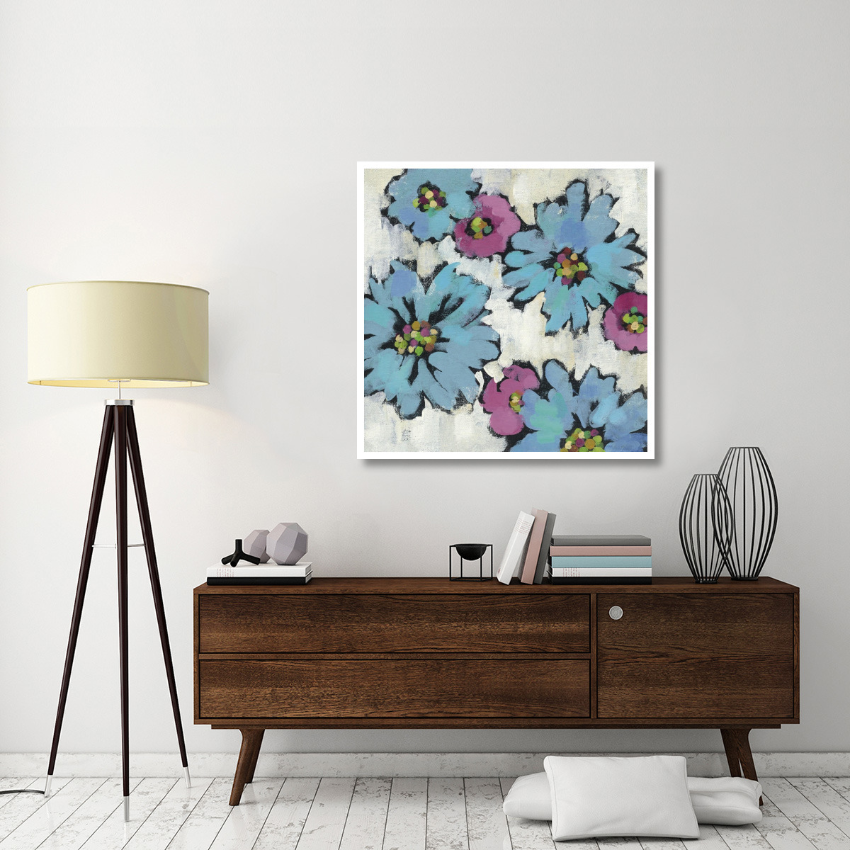 Graphic Pink and Blue Floral III -Paper Art-42&quotx42"