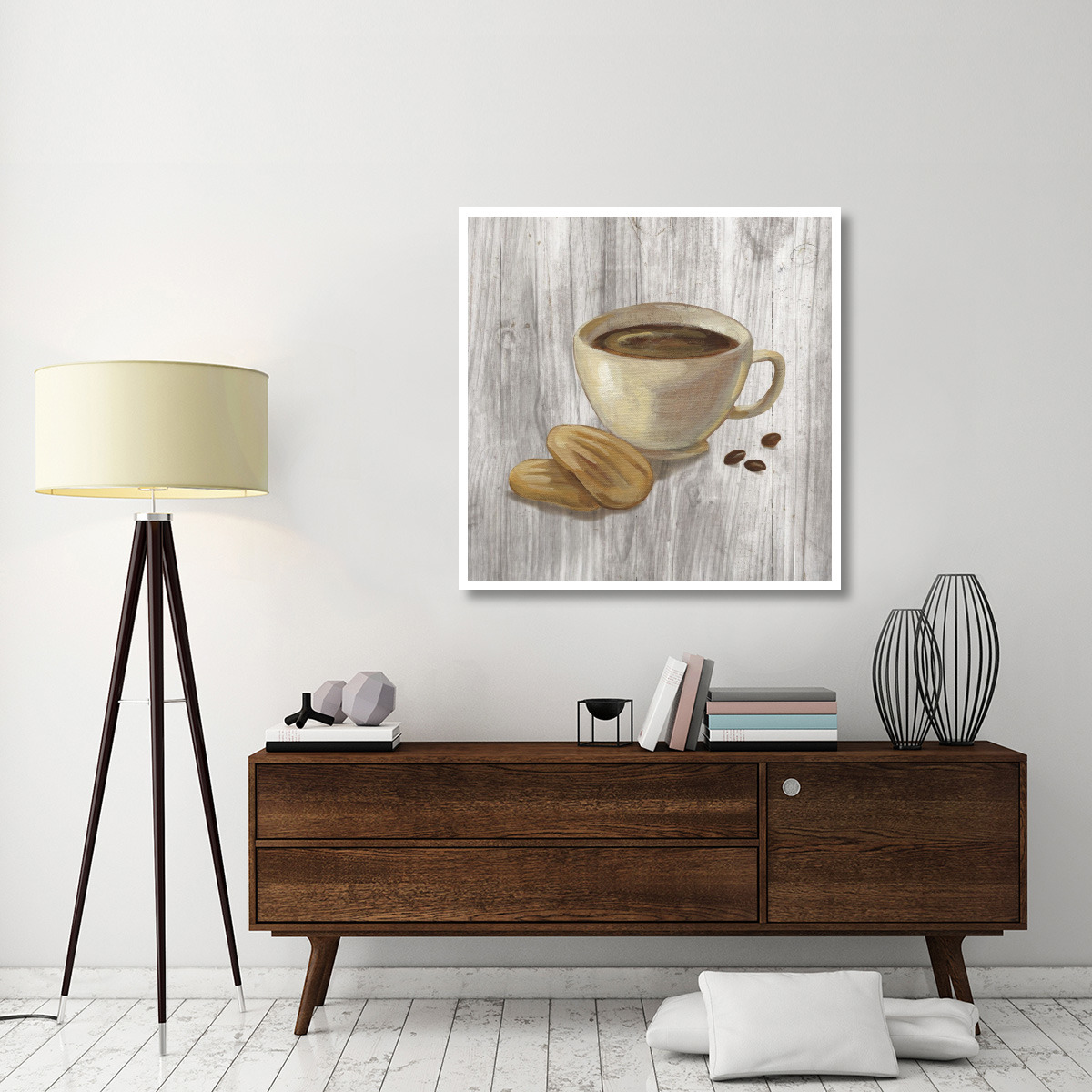 Coffee Time II on Wood -Paper Art-42&quotx42"