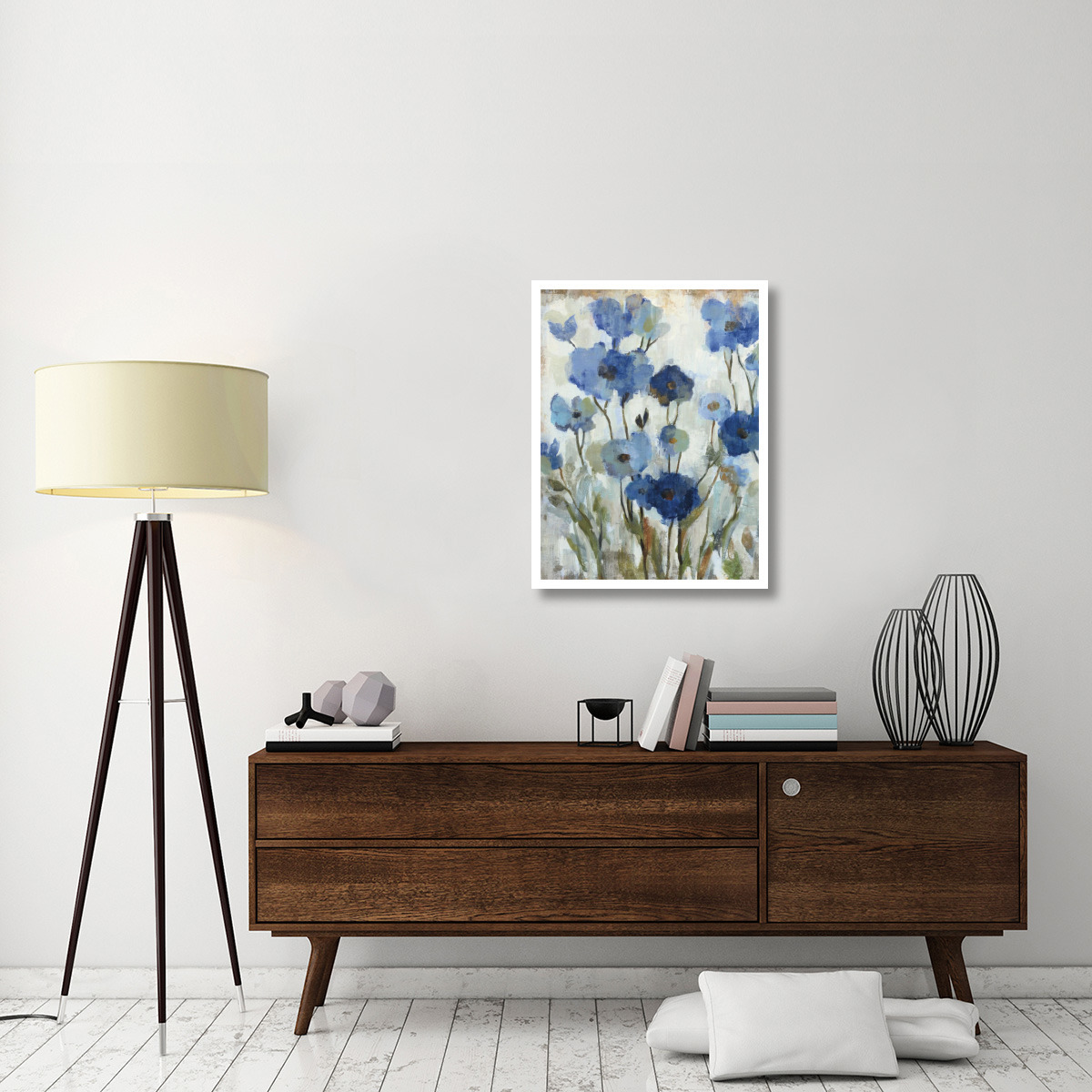 Abstracted Floral in Blue II -Paper Art-26&quotx34"