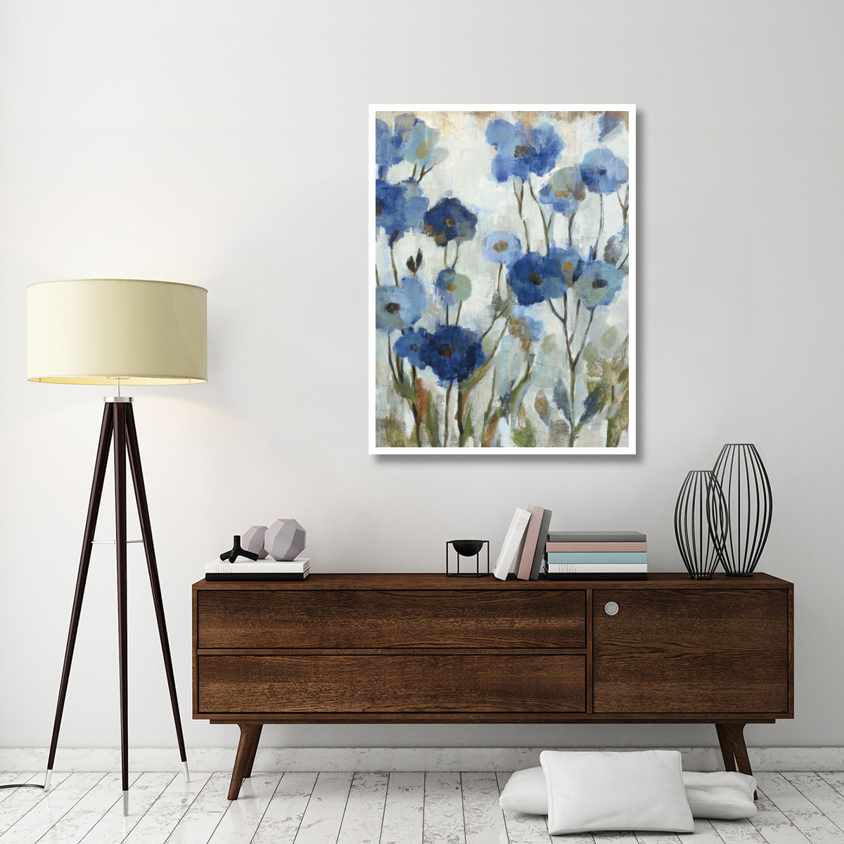 Abstracted Floral in Blue III -Paper Art-38&quotx50"