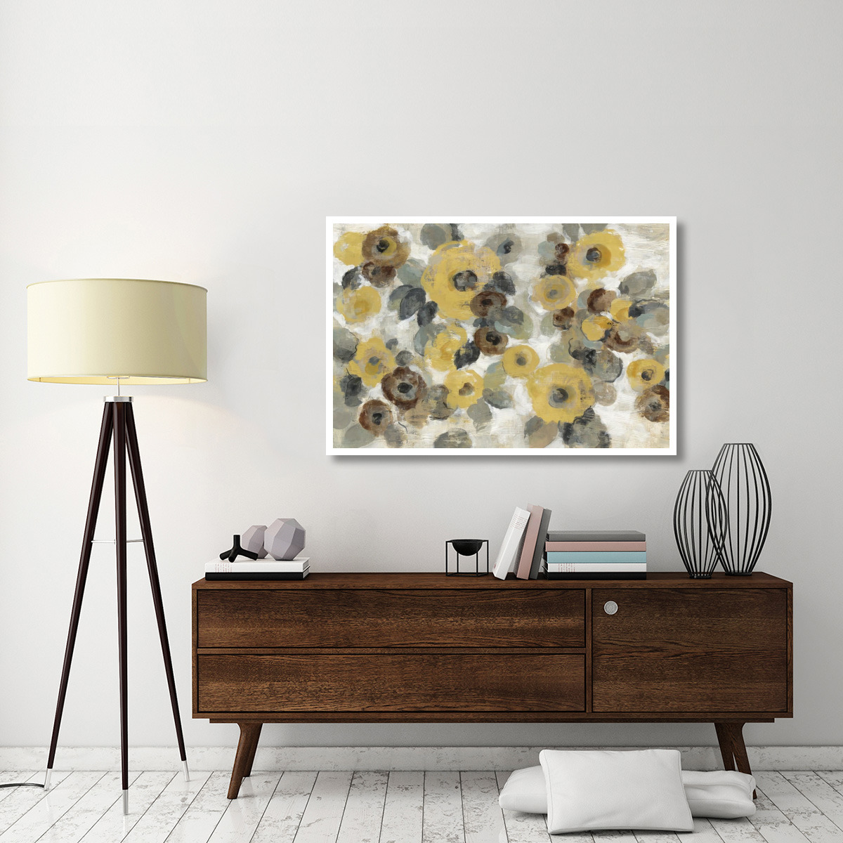 Neutral Floral Beige I Yellow Flowers -Paper Art-50&quotx34"