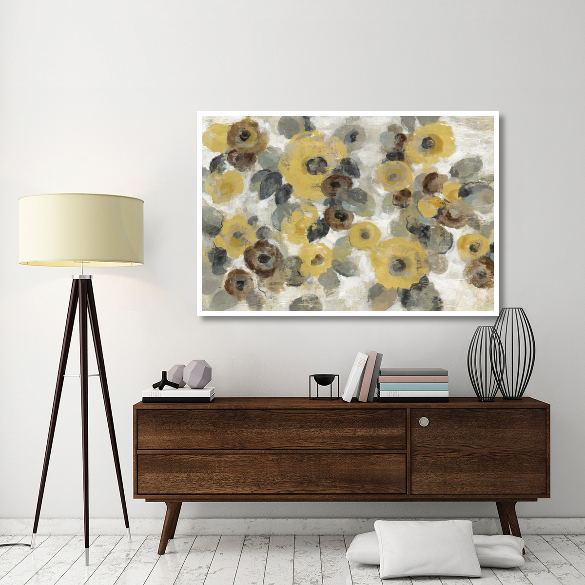 Neutral Floral Beige I Yellow Flowers -Paper Art-62&quotx42"