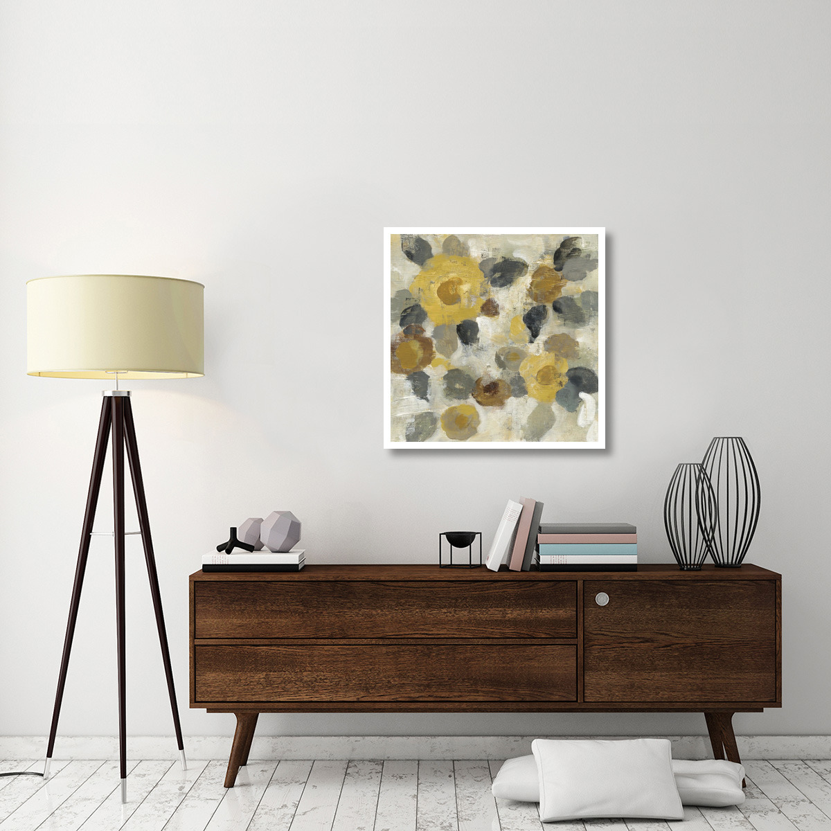 Neutral Floral Beige II Yellow Flowers -Paper Art-32&quotx32"