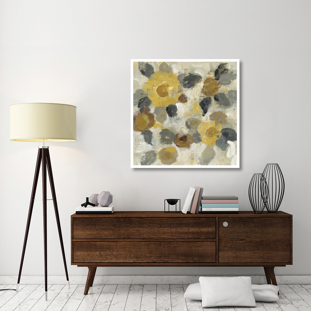 Neutral Floral Beige II Yellow Flowers -Paper Art-42&quotx42"