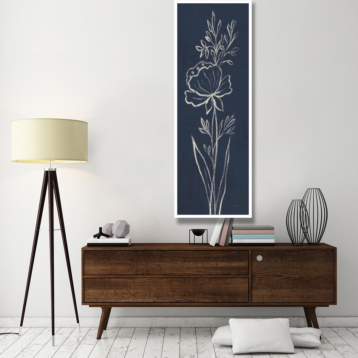 Indigo Floral III -Paper Art-26&quotx74"