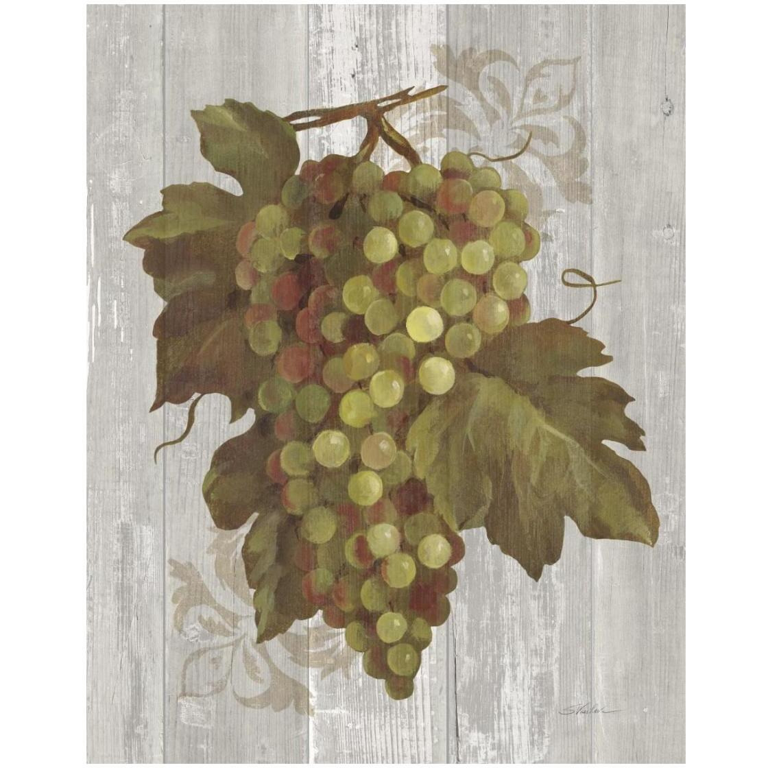 Autumn Grapes II on Wood -Paper Art-22&quotx26"