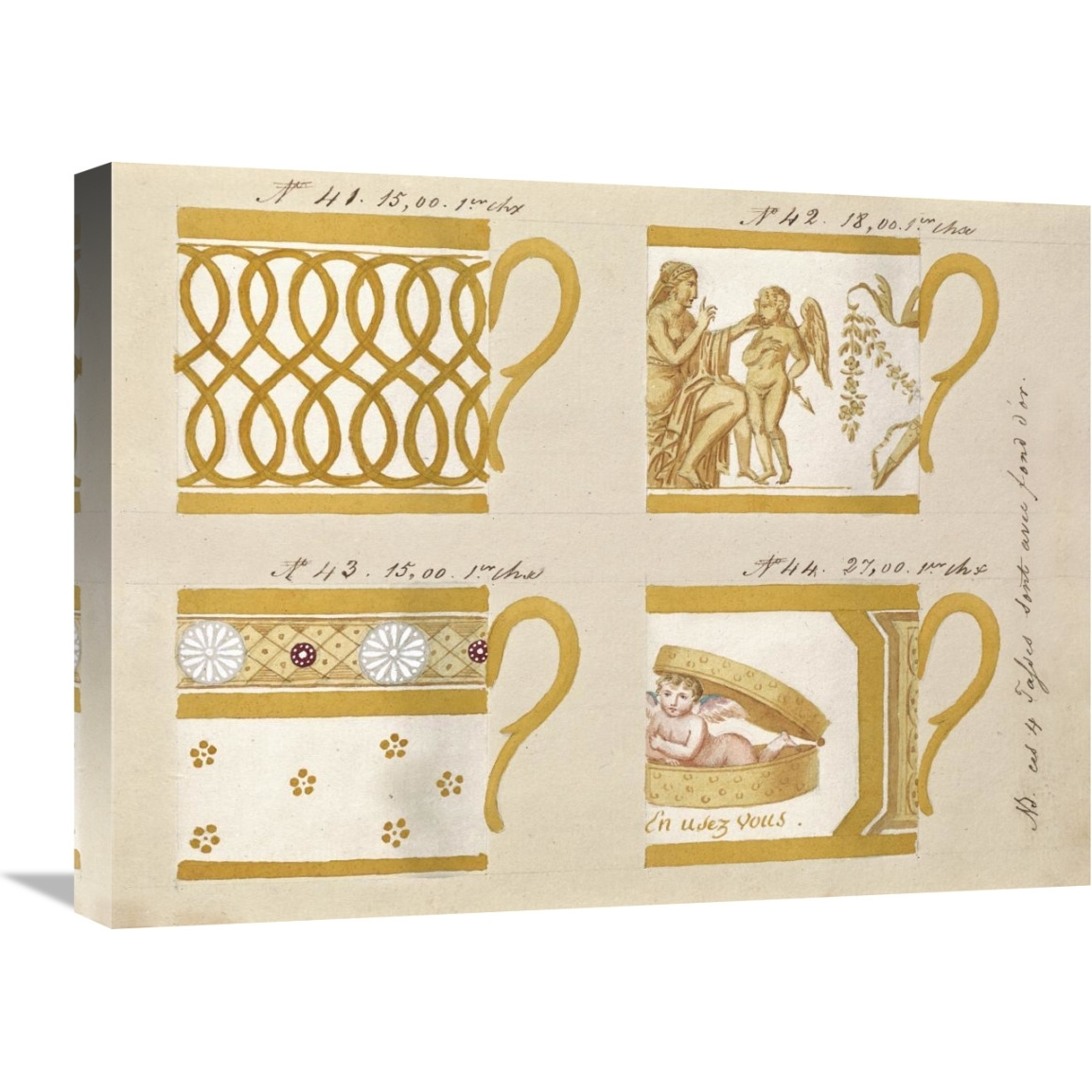 Quatre tasses avec fond d&quotor, ca. 1800-1820-Canvas Art-24&quotx18"