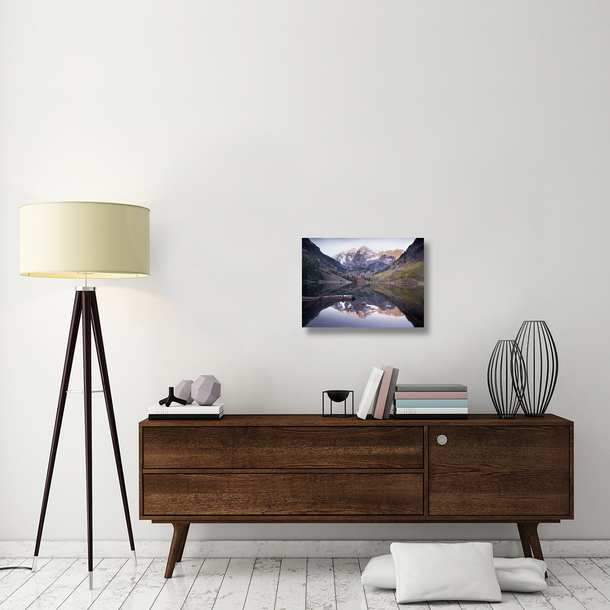 Maroon Bells reflected in Maroon Bells Lake, Snowmass Wilderness, White River National Forest, Colorado-Canvas Art-24&quotx18"