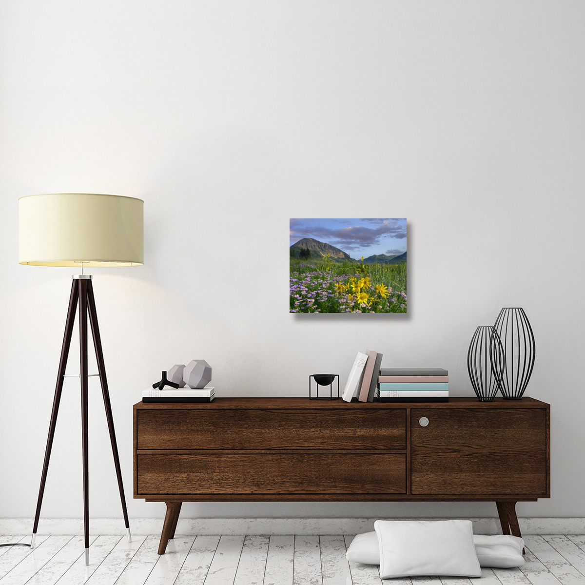 Meadow of Orange Sneezeweed and Smooth Aster, Gothic Mountain in distance, Colorado-Canvas Art-24&quotx20"