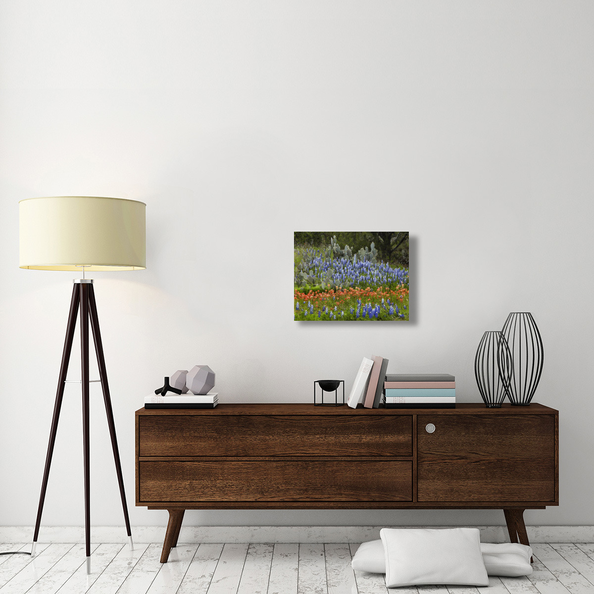 Bluebonnet and Pricky Pear cactus, Texas-Canvas Art-24&quotx18"