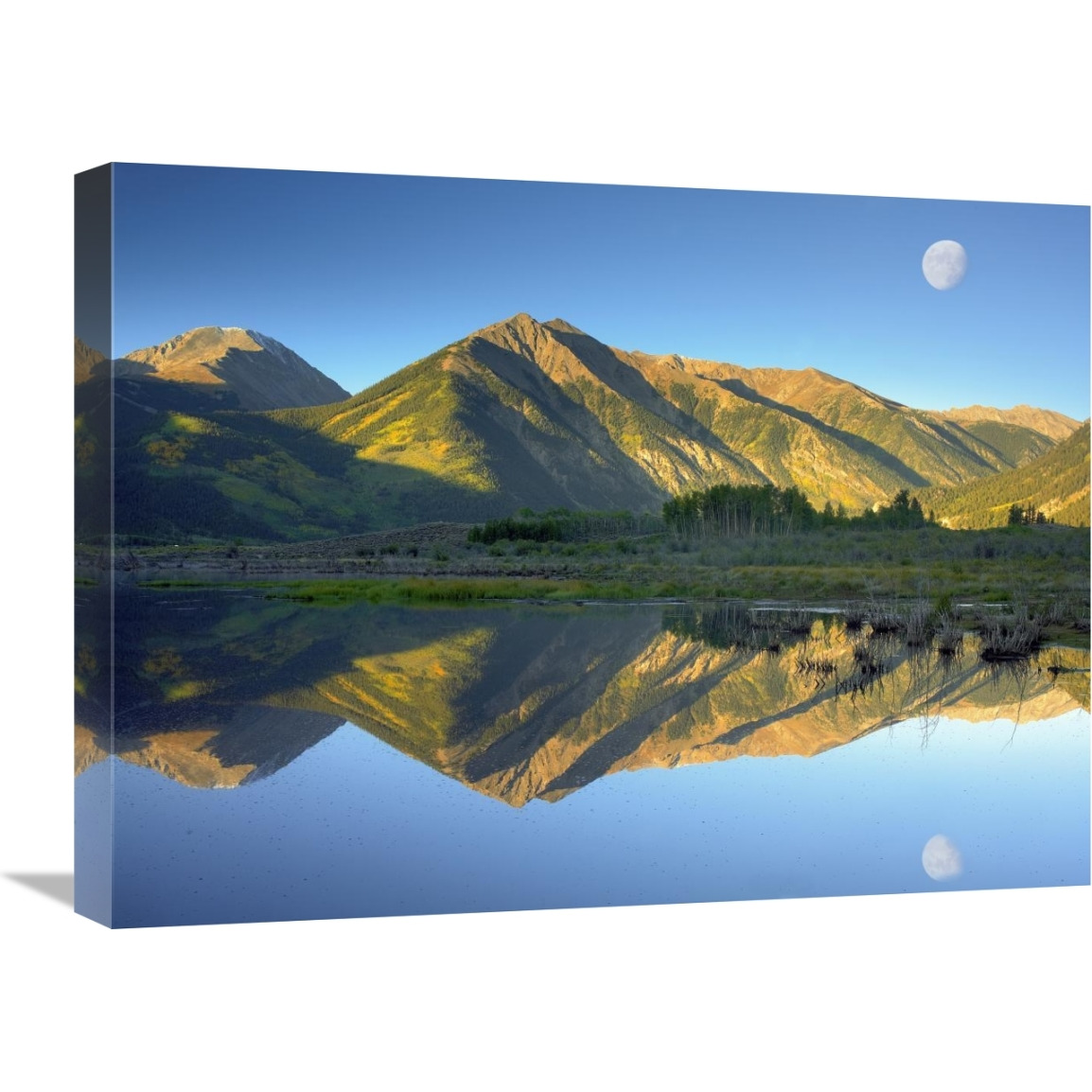 Moon and Twin Peaks reflected in lake, Colorado-Canvas Art-24&quotx18"